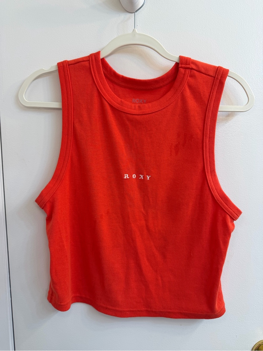 Roxy Orange-Red Ribbed Cropped Tank - Picture 2 of 8
